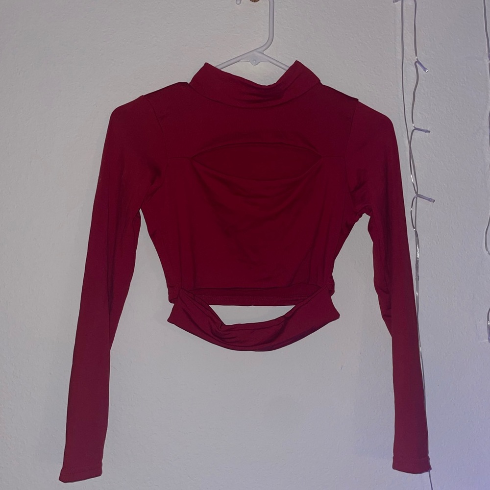 Red/maroon long sleeve crop shirt with cut out details